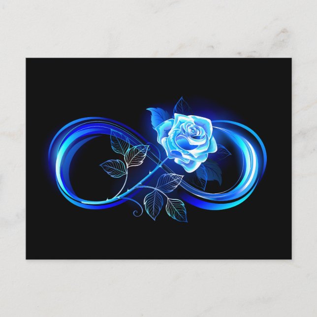 Glowing infinity with blue rose holiday postcard (Front)