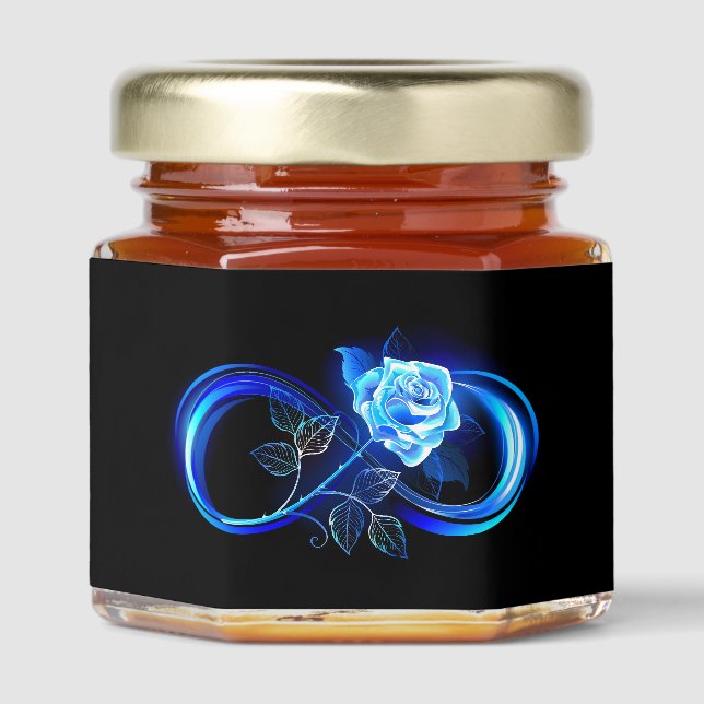 Glowing infinity with blue rose honey jar favors (Front)