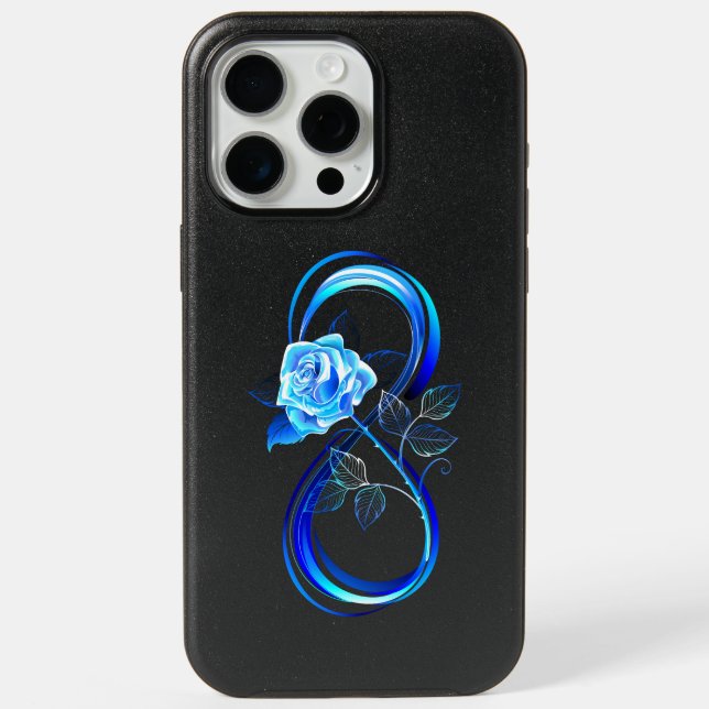 Glowing infinity with blue rose iPhone 15 pro max case (Back)