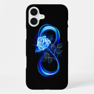 Glowing infinity with blue rose iPhone 16 plus case