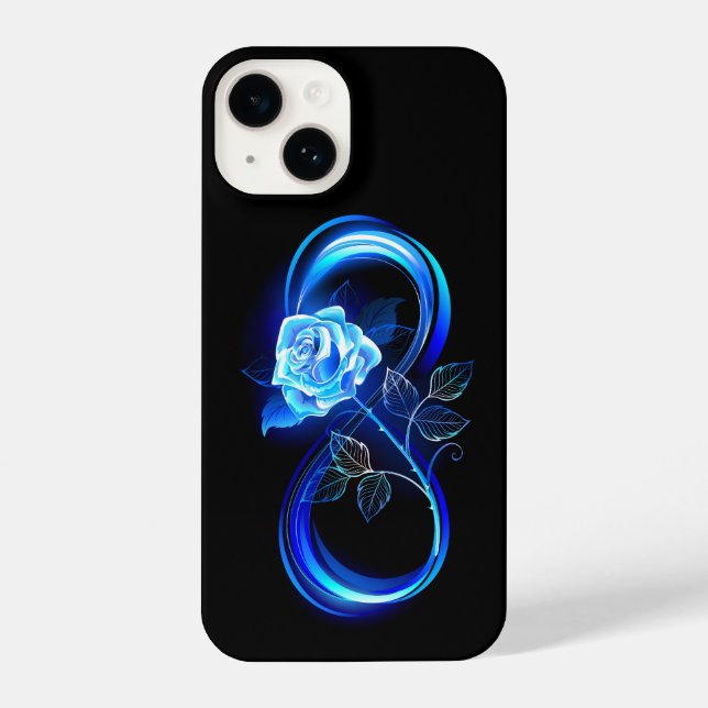 Glowing infinity with blue rose iPhone case (Back)