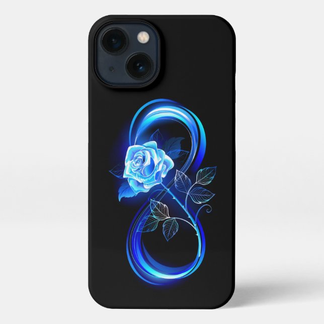 Glowing infinity with blue rose iPhone case (Back)