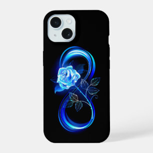 Glowing infinity with blue rose iPhone 15 case