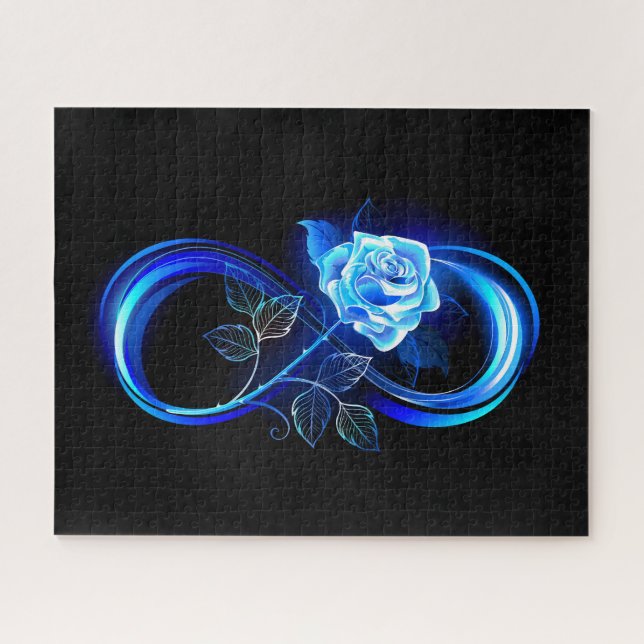 Glowing infinity with blue rose jigsaw puzzle (Horizontal)