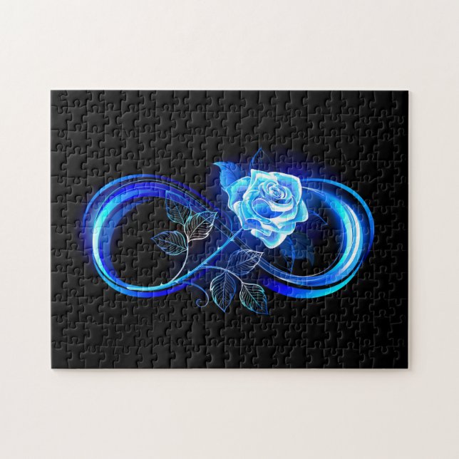 Glowing infinity with blue rose jigsaw puzzle (Horizontal)