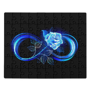 Glowing infinity with blue rose jigsaw puzzle