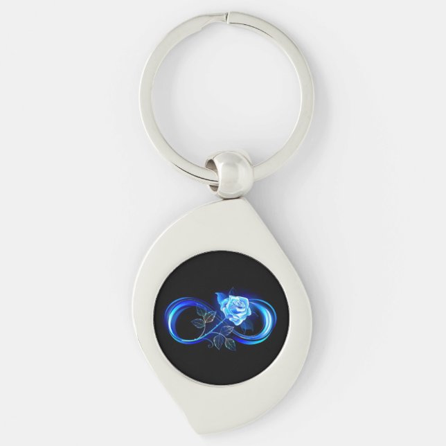 Glowing infinity with blue rose keychain (Front)
