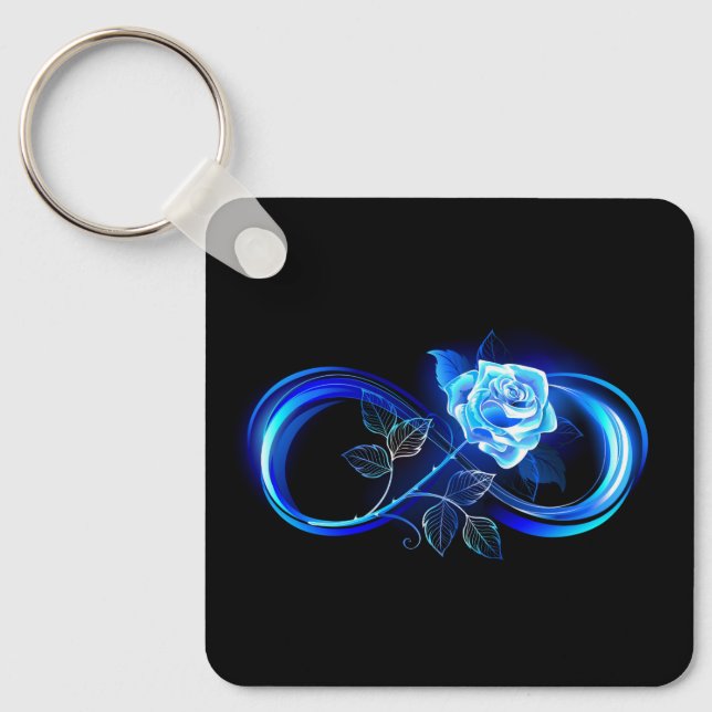 Glowing infinity with blue rose keychain (Front)