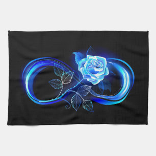 Glowing infinity with blue rose kitchen towel