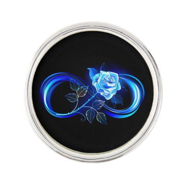 Glowing infinity with blue rose lapel pin (Front)