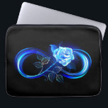 Glowing infinity with blue rose laptop sleeve<br><div class="desc">Luminous infinity symbol with glowing,  beautiful,  lushly blooming rose made of blue flames on black background.</div>