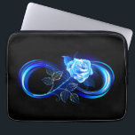 Glowing infinity with blue rose laptop sleeve<br><div class="desc">Luminous infinity symbol with glowing,  beautiful,  lushly blooming rose made of blue flames on black background.</div>