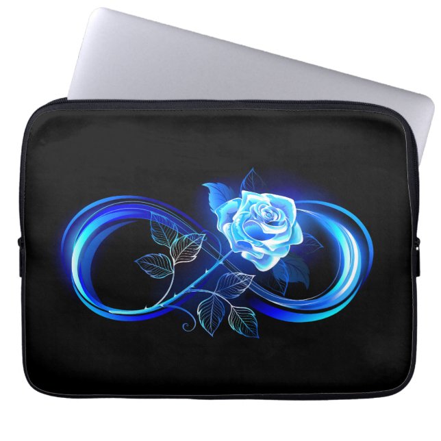 Glowing infinity with blue rose laptop sleeve (Front)