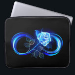Glowing infinity with blue rose laptop sleeve<br><div class="desc">Luminous infinity symbol with glowing,  beautiful,  lushly blooming rose made of blue flames on black background.</div>