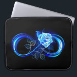 Glowing infinity with blue rose laptop sleeve<br><div class="desc">Luminous infinity symbol with glowing,  beautiful,  lushly blooming rose made of blue flames on black background.</div>