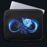 Glowing infinity with blue rose laptop sleeve<br><div class="desc">Luminous infinity symbol with glowing,  beautiful,  lushly blooming rose made of blue flames on black background.</div>
