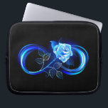 Glowing infinity with blue rose laptop sleeve<br><div class="desc">Luminous infinity symbol with glowing,  beautiful,  lushly blooming rose made of blue flames on black background.</div>