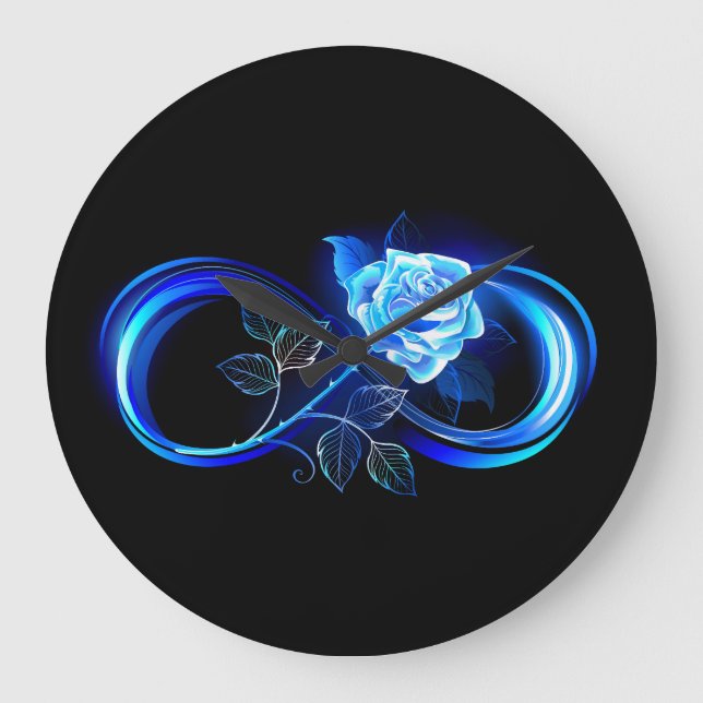 Glowing infinity with blue rose large clock (Front)