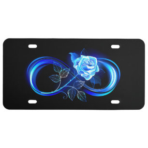 Glowing infinity with blue rose license plate