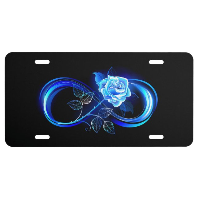 Glowing infinity with blue rose license plate (Front)