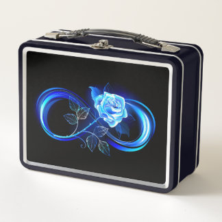Glowing infinity with blue rose metal lunch box