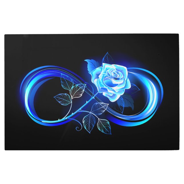 Glowing infinity with blue rose metal print (Front)