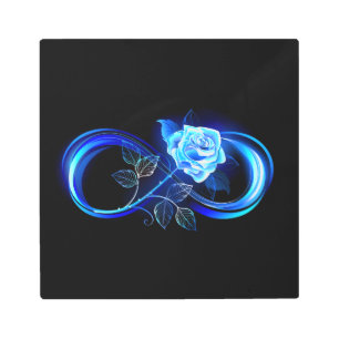 Glowing infinity with blue rose metal print