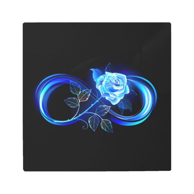 Glowing infinity with blue rose metal print (Front)