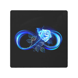 Glowing infinity with blue rose metal print