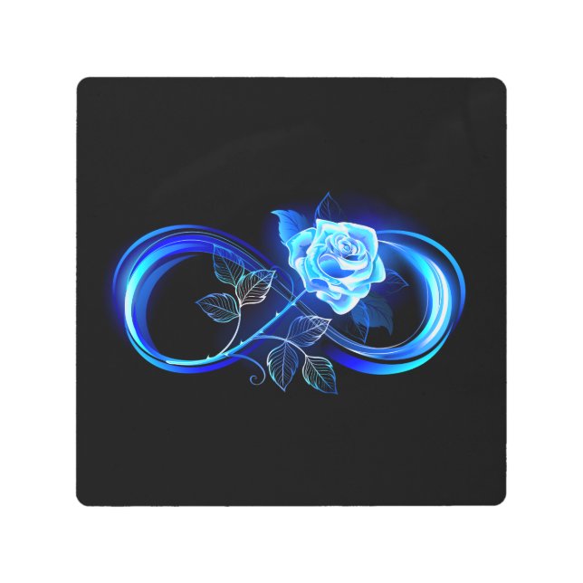 Glowing infinity with blue rose metal print (Front)