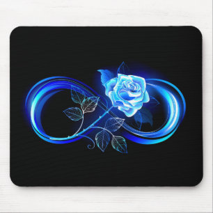 Glowing infinity with blue rose mouse pad
