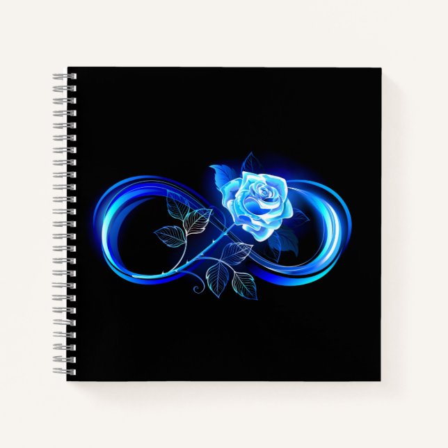 Glowing infinity with blue rose notebook (Front)