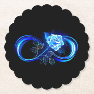 Glowing infinity with blue rose paper coaster