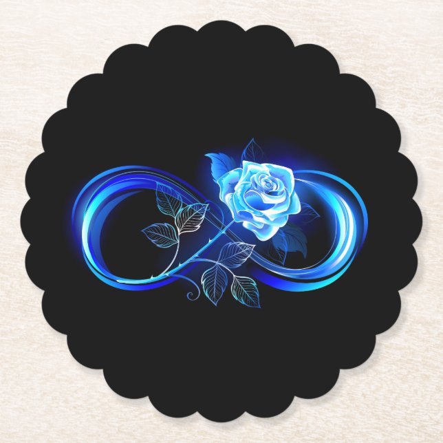 Glowing infinity with blue rose paper coaster (Front)