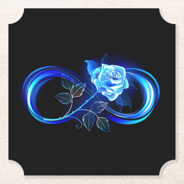 Glowing infinity with blue rose paper coaster (Front)