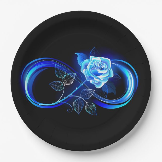 Glowing infinity with blue rose paper plates (Front)