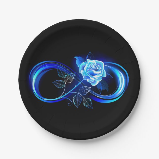 Glowing infinity with blue rose paper plates (Front)