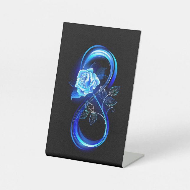 Glowing infinity with blue rose pedestal sign (Front)