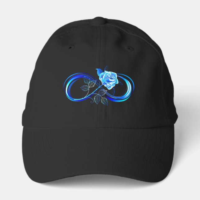 Glowing infinity with blue rose performance cap (Front)