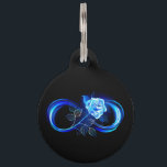 Glowing infinity with blue rose pet ID tag<br><div class="desc">Luminous infinity symbol with glowing,  beautiful,  lushly blooming rose made of blue flames on black background.</div>