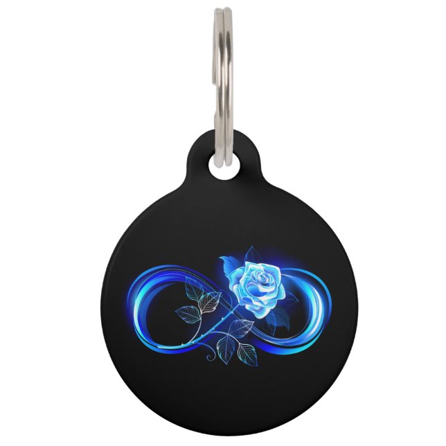 Glowing infinity with blue rose pet ID tag (Front)