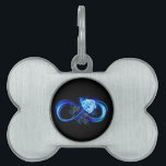 Glowing infinity with blue rose pet ID tag<br><div class="desc">Luminous infinity symbol with glowing,  beautiful,  lushly blooming rose made of blue flames on black background.</div>