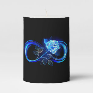 Glowing infinity with blue rose pillar candle