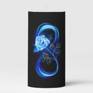 Glowing infinity with blue rose pillar candle