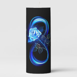 Glowing infinity with blue rose pillar candle