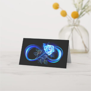 Glowing infinity with blue rose place card