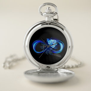 Glowing infinity with blue rose pocket watch