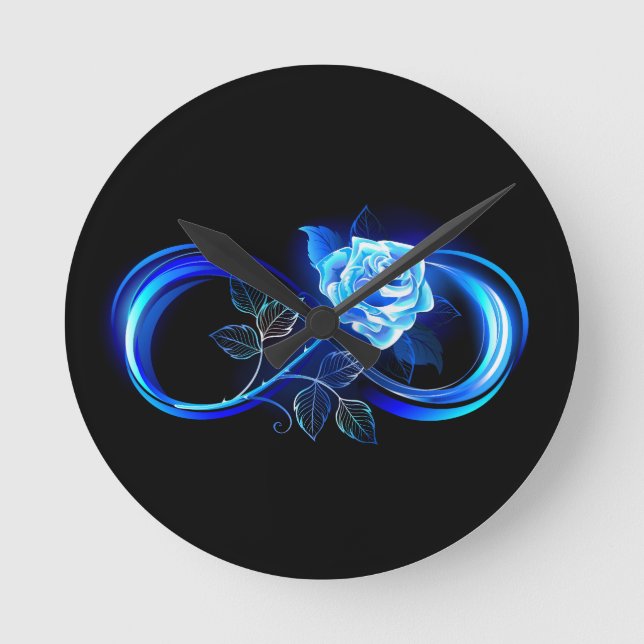 Glowing infinity with blue rose round clock (Front)