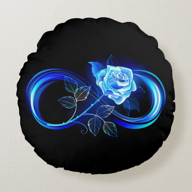 Glowing infinity with blue rose round pillow (Front)
