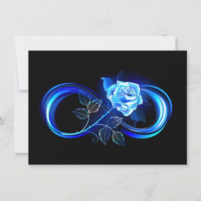 Glowing infinity with blue rose save the date (Front)
